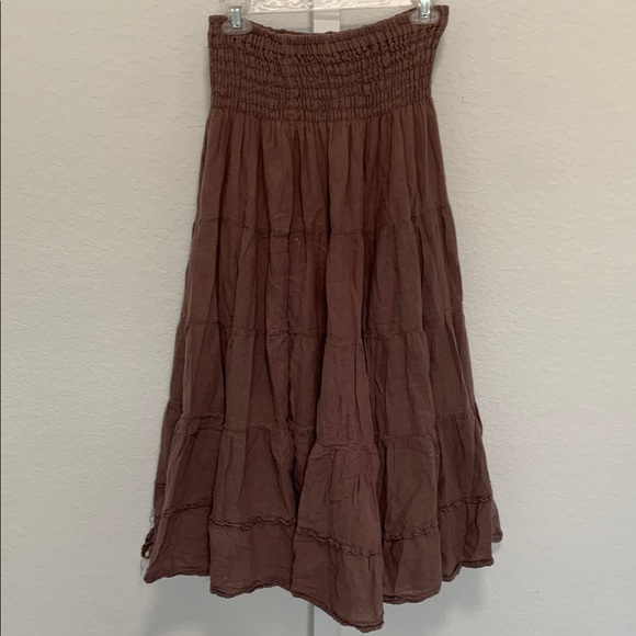 Y2K Taupe Pink Boho Tiered Skirt - Picture 4 of 8